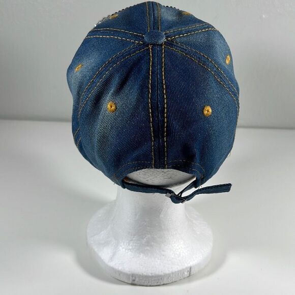Women's American Flag Baseball Cap Rhinestone Denim Bling Patriotic Hat Blue Red - Picture 4 of 7